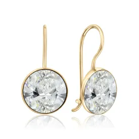 14K Yellow Gold Round White Cubic Zirconia 8mm Dangle Earrings