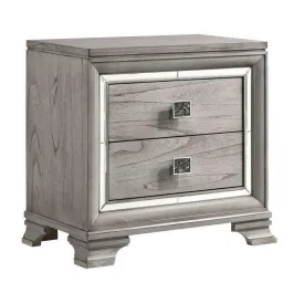 2 Drawer Nightstand With Mirror Accent And Bracket Feet, Light Gray By Benzara