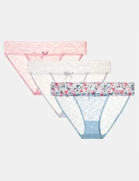 3 Pack Printed Lace Hi-Cut