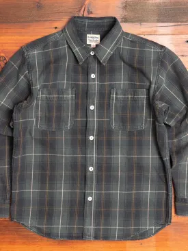 730WS Heavy Washed Flannel Shirt in Olive Check