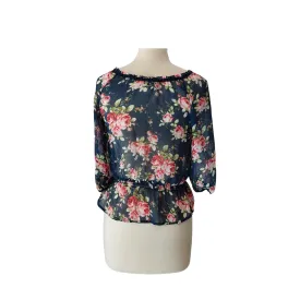 Abercrombie & Fitch Blue Floral Printed Sheer Blouse | Gently Used |