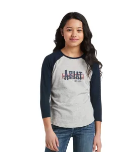 Ariat Girl's Real Farm Baseball Grey 3/4 Sleeve Tee 10038067