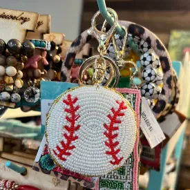 Baseball Beaded Keychain