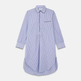 Blue Bengal Stripe Piped Cotton Nightshirt