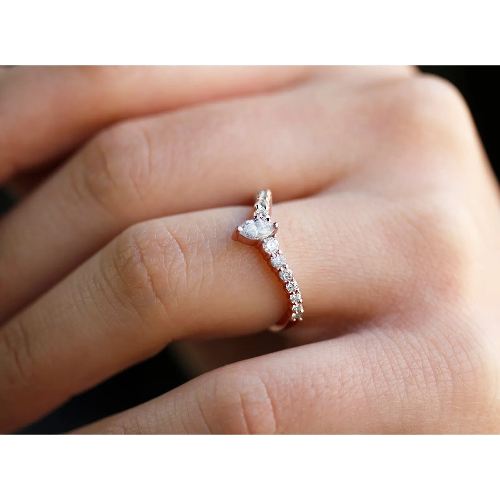 Chevron Marquise Point Diamond Ring