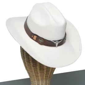 Chokore Pinched Cowboy Hat with Ox head belt  (Off White)