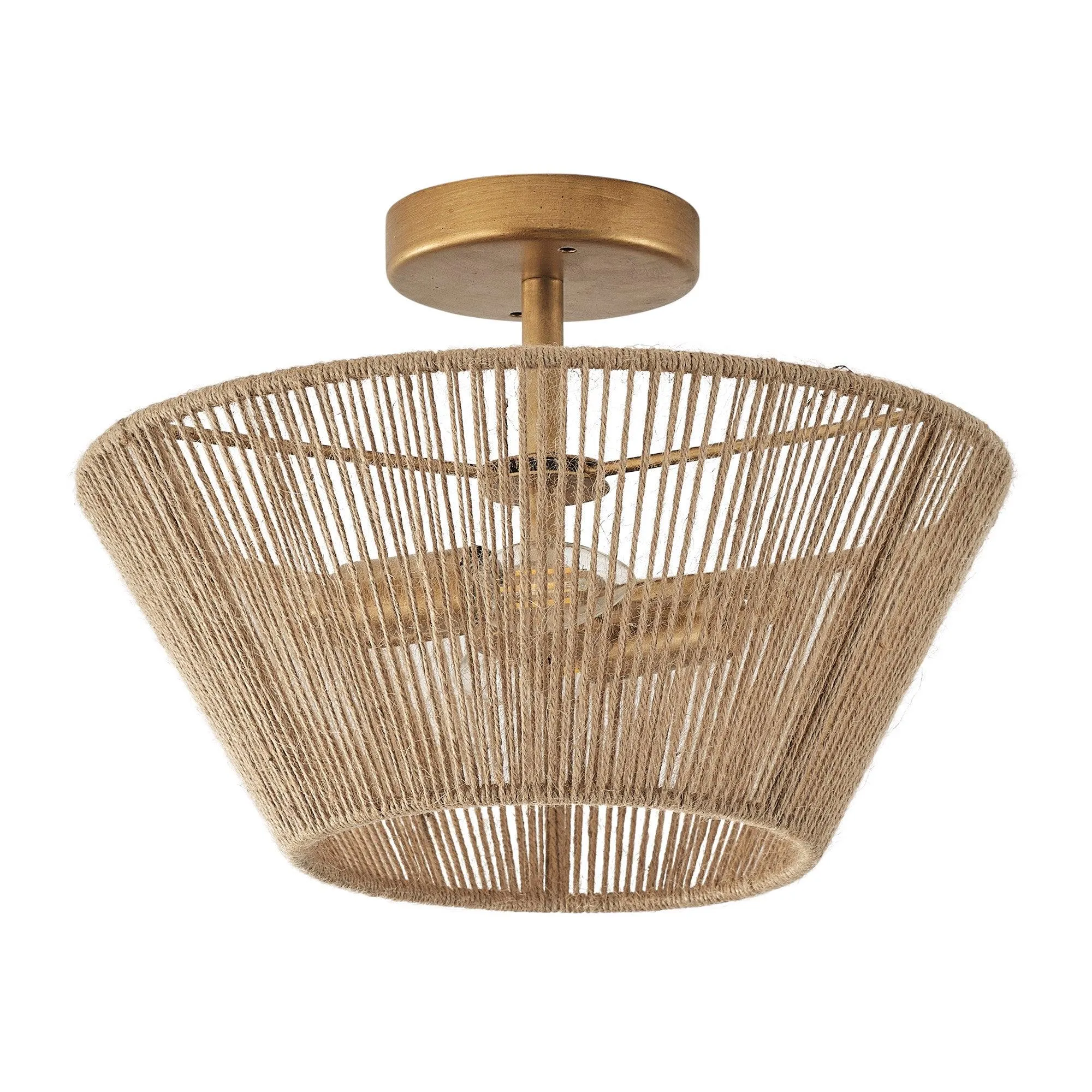 Farmhouse 2-Light Flush Mount Lighting with Rattan Rope