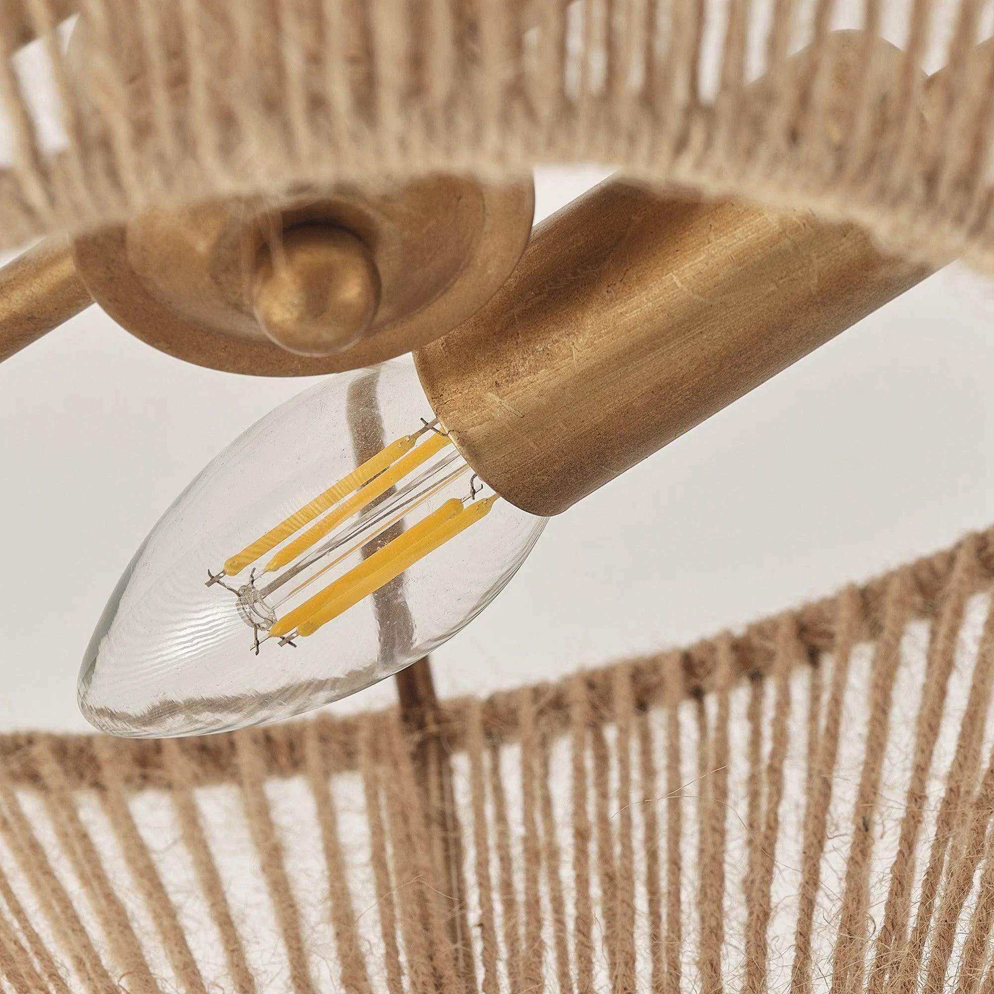 Farmhouse 2-Light Flush Mount Lighting with Rattan Rope