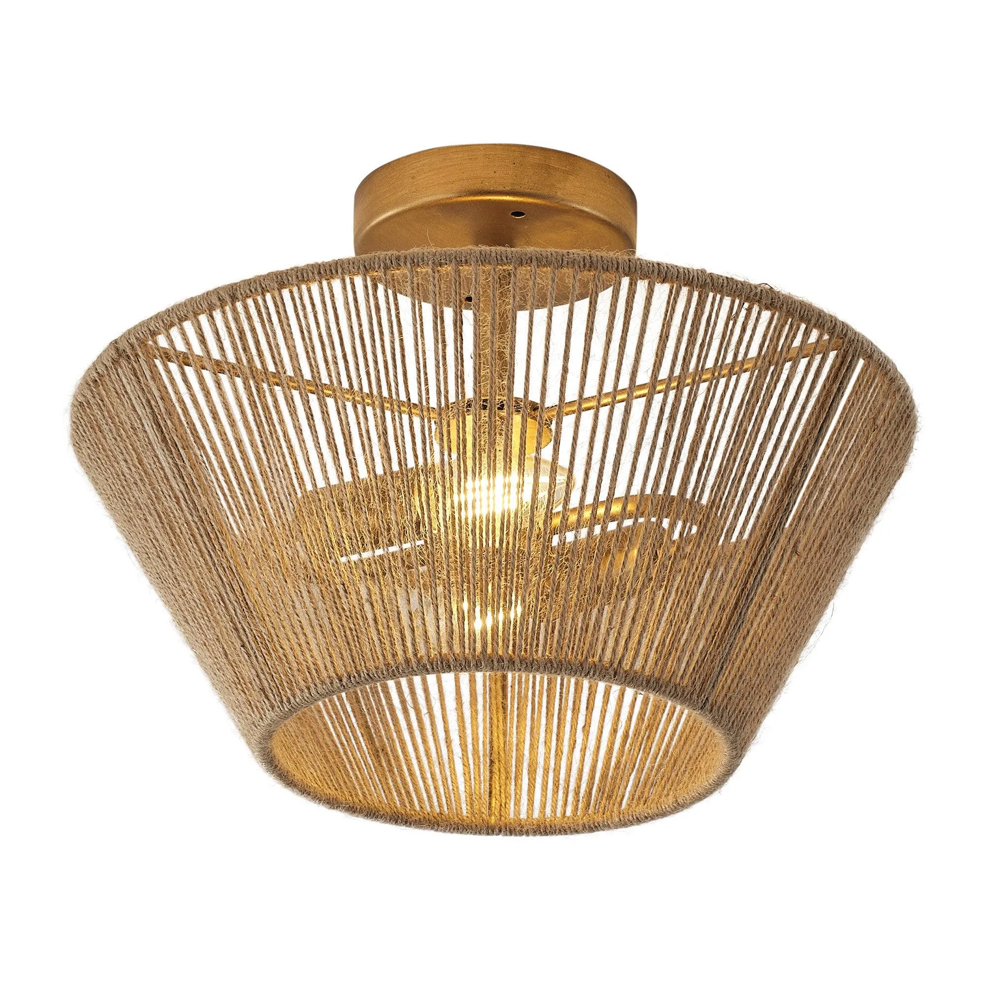 Farmhouse 2-Light Flush Mount Lighting with Rattan Rope