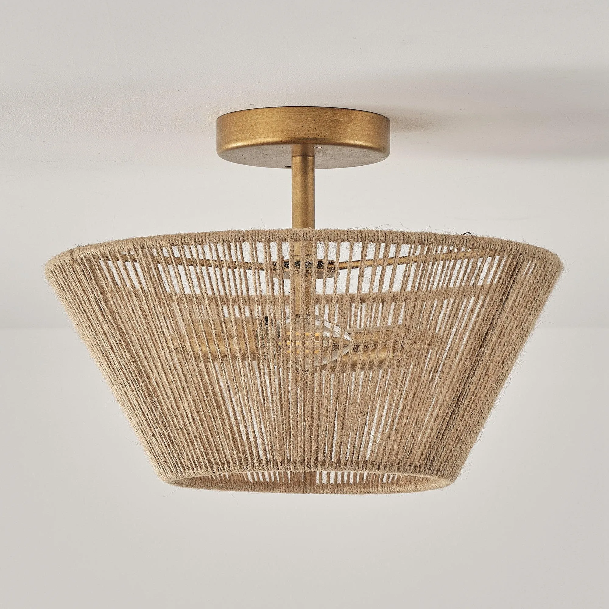 Farmhouse 2-Light Flush Mount Lighting with Rattan Rope