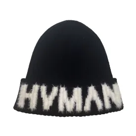 FUZZY HVMAN KNIT HAT IN BLACK