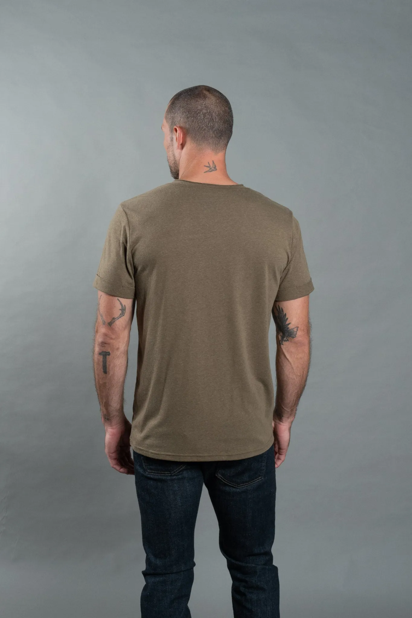 Men's Tri-Blend Stitch Sleeve V-Neck Tee