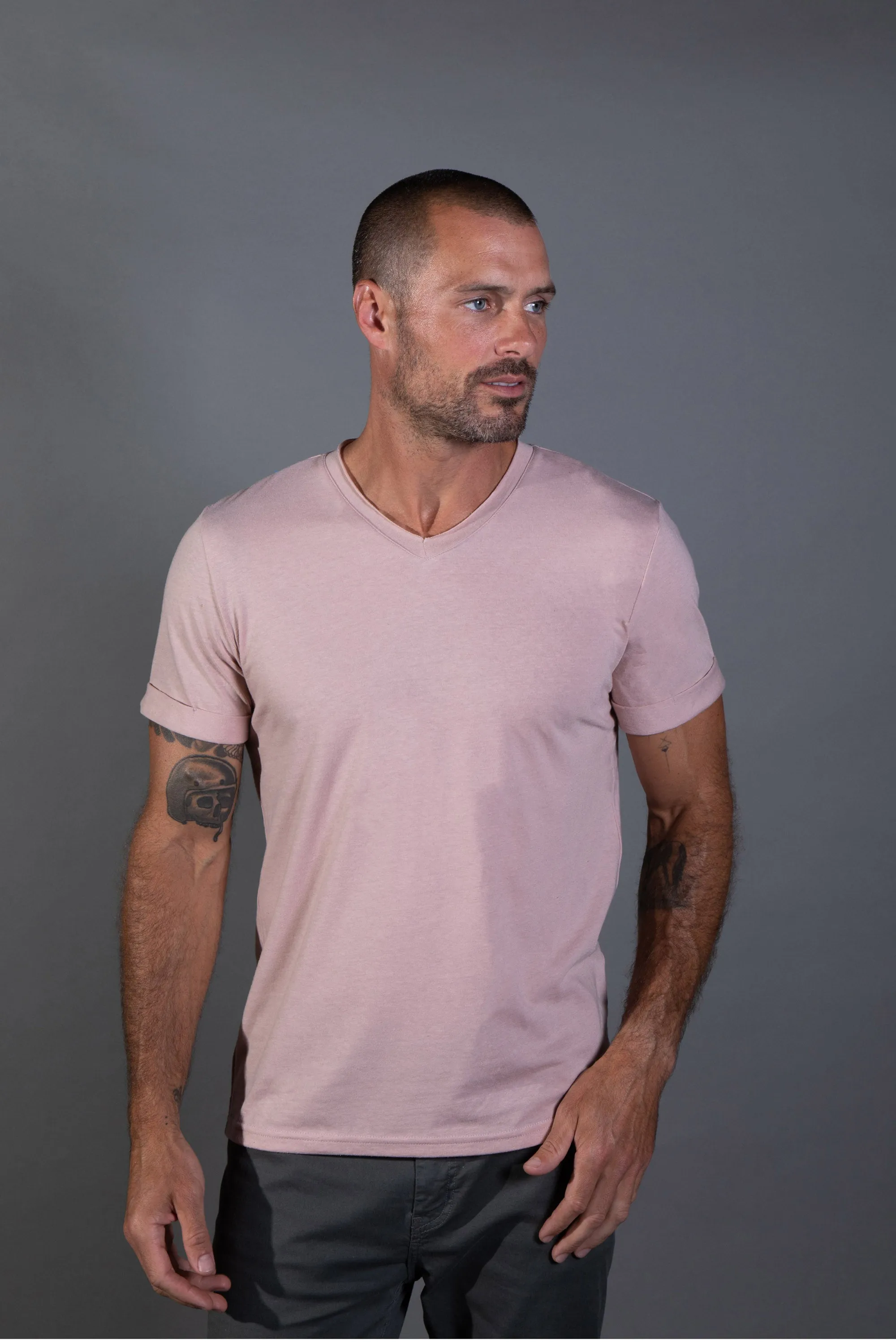 Men's Tri-Blend Stitch Sleeve V-Neck Tee