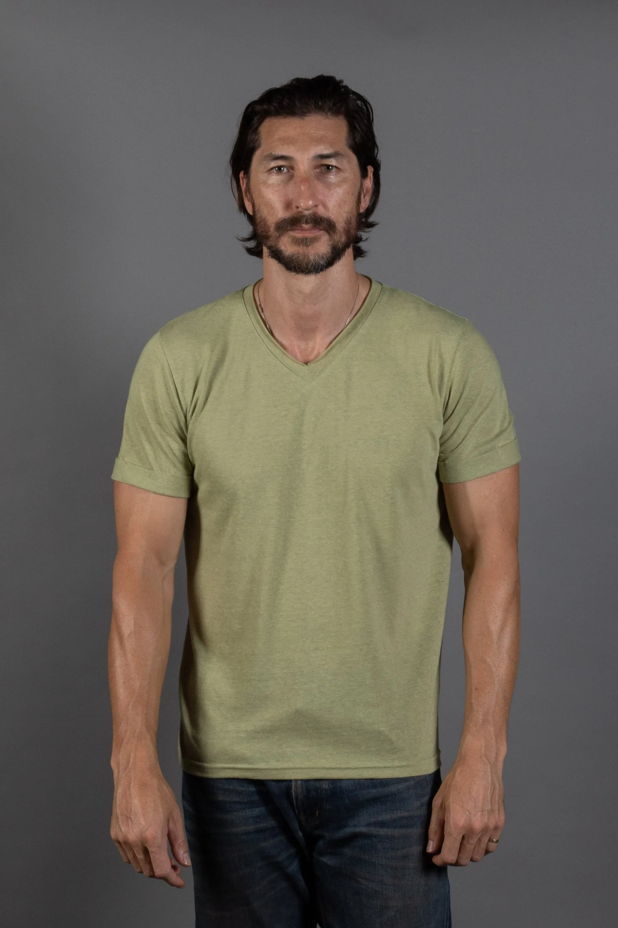 Men's Tri-Blend Stitch Sleeve V-Neck Tee