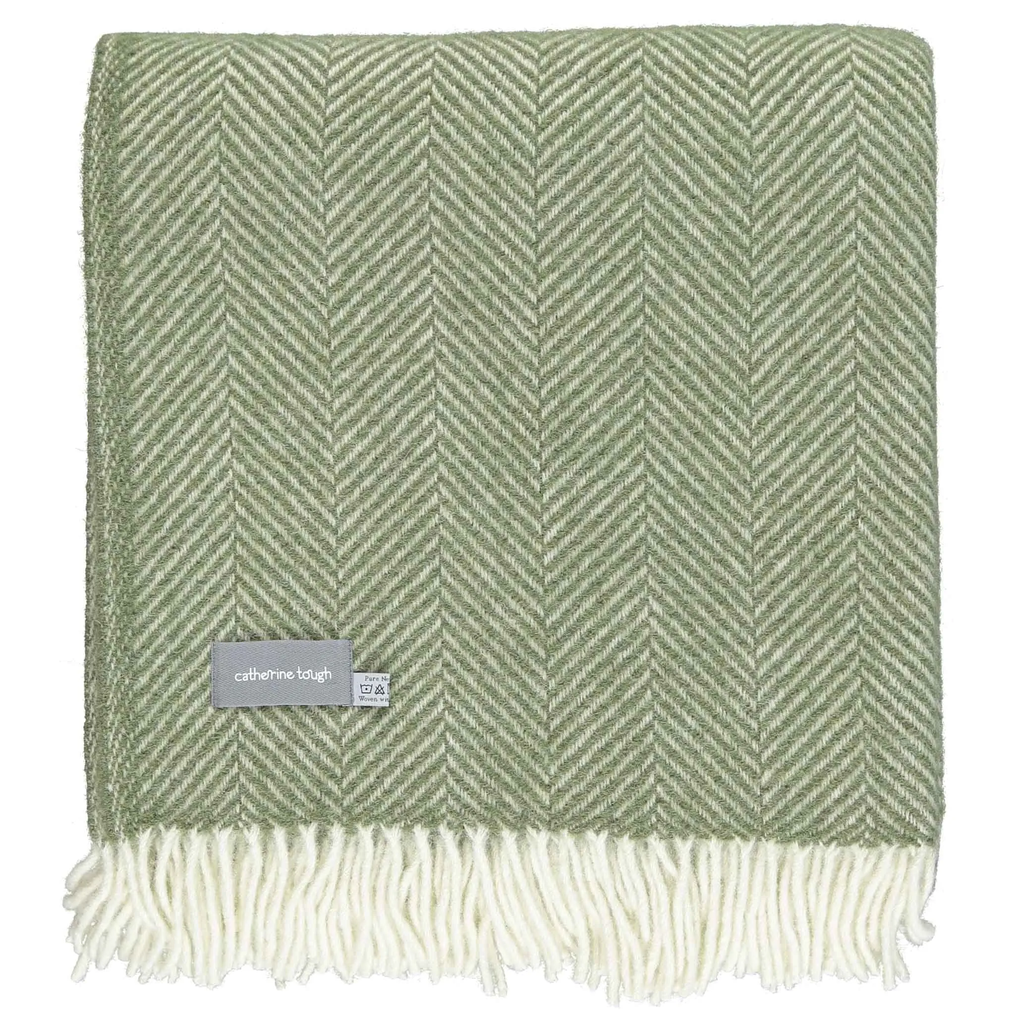 Olive Green Fishbone Wool Throw