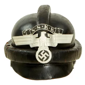 Original German WWII 2nd Pattern NSKK Crash Helmet with NOS Front Plate - Size 59