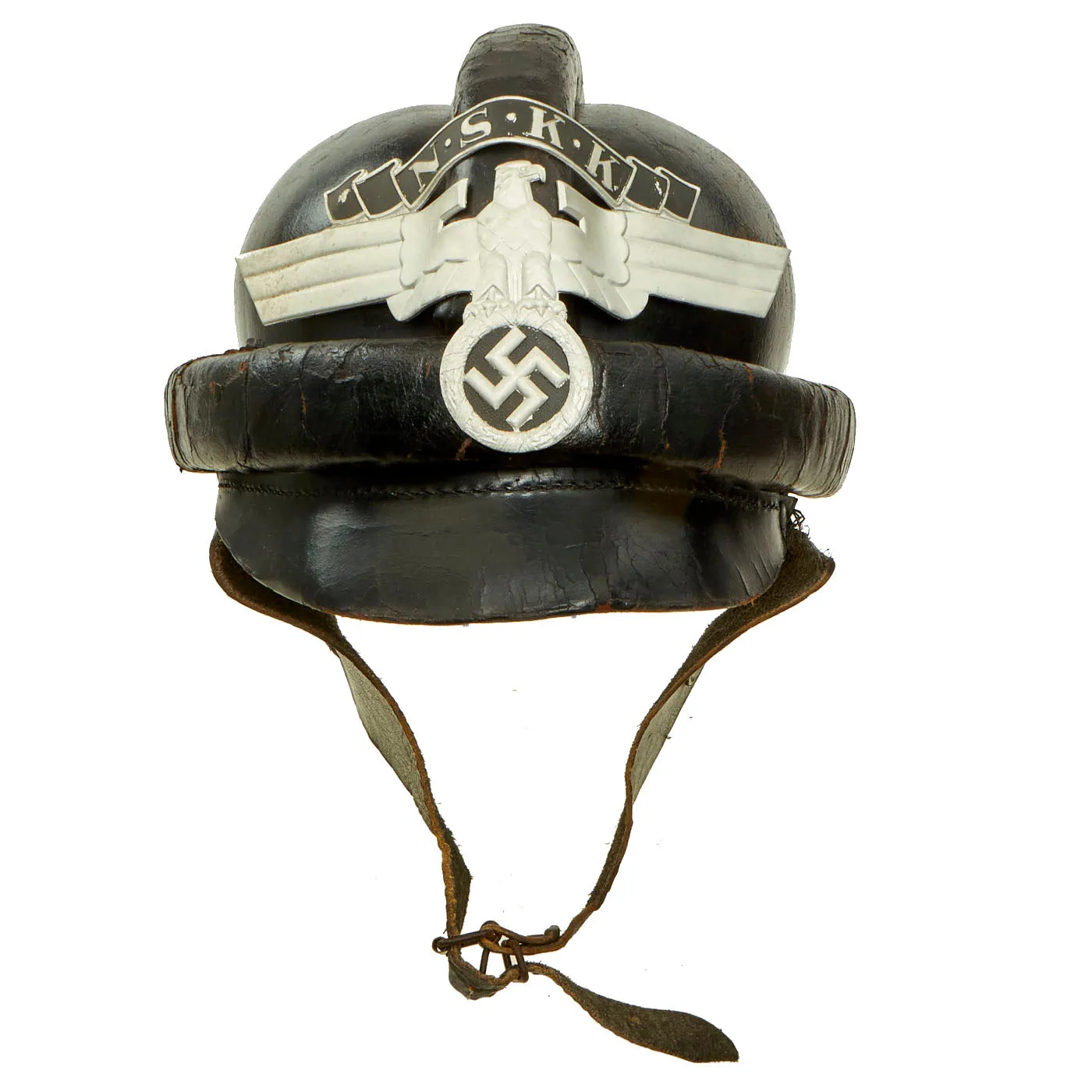 Original German WWII 2nd Pattern NSKK Crash Helmet with NOS Front Plate - Size 59