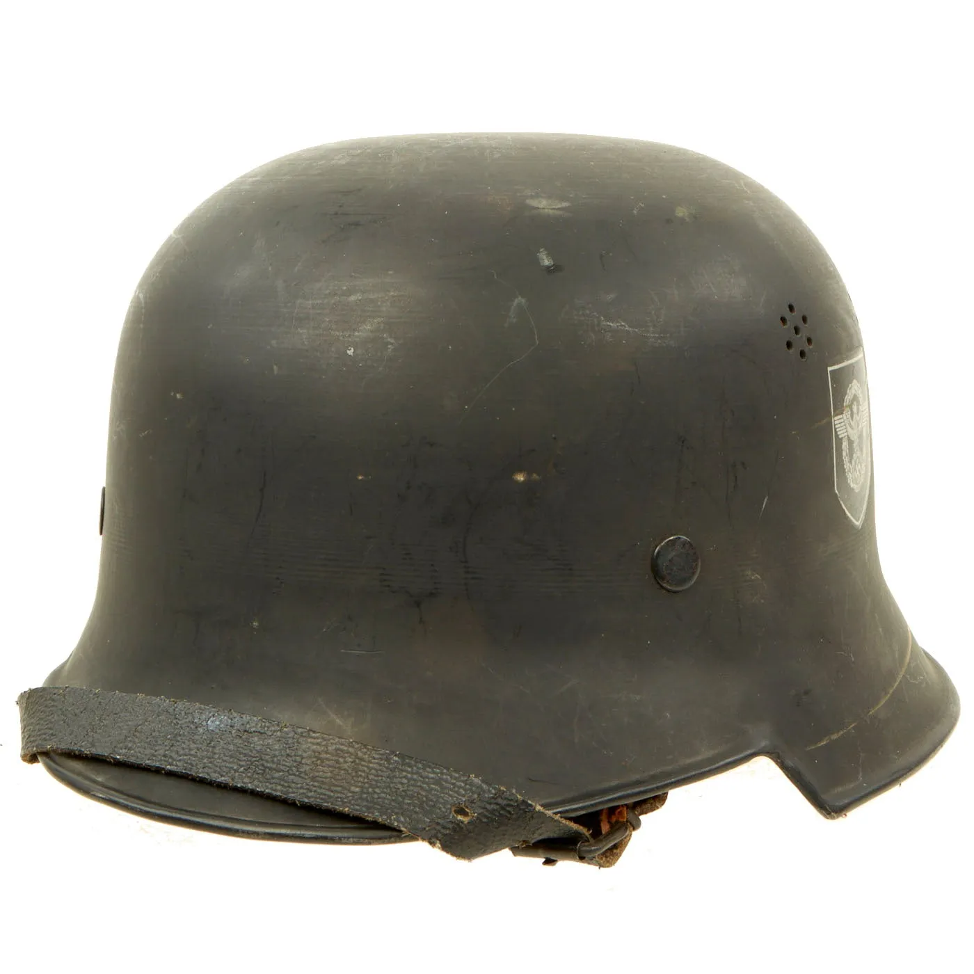 Original German WWII M34 Civic Square Dip NSDAP Double Decal Protection Police Steel Helmet - size 55