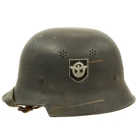 Original German WWII M34 Civic Square Dip NSDAP Double Decal Protection Police Steel Helmet - size 55