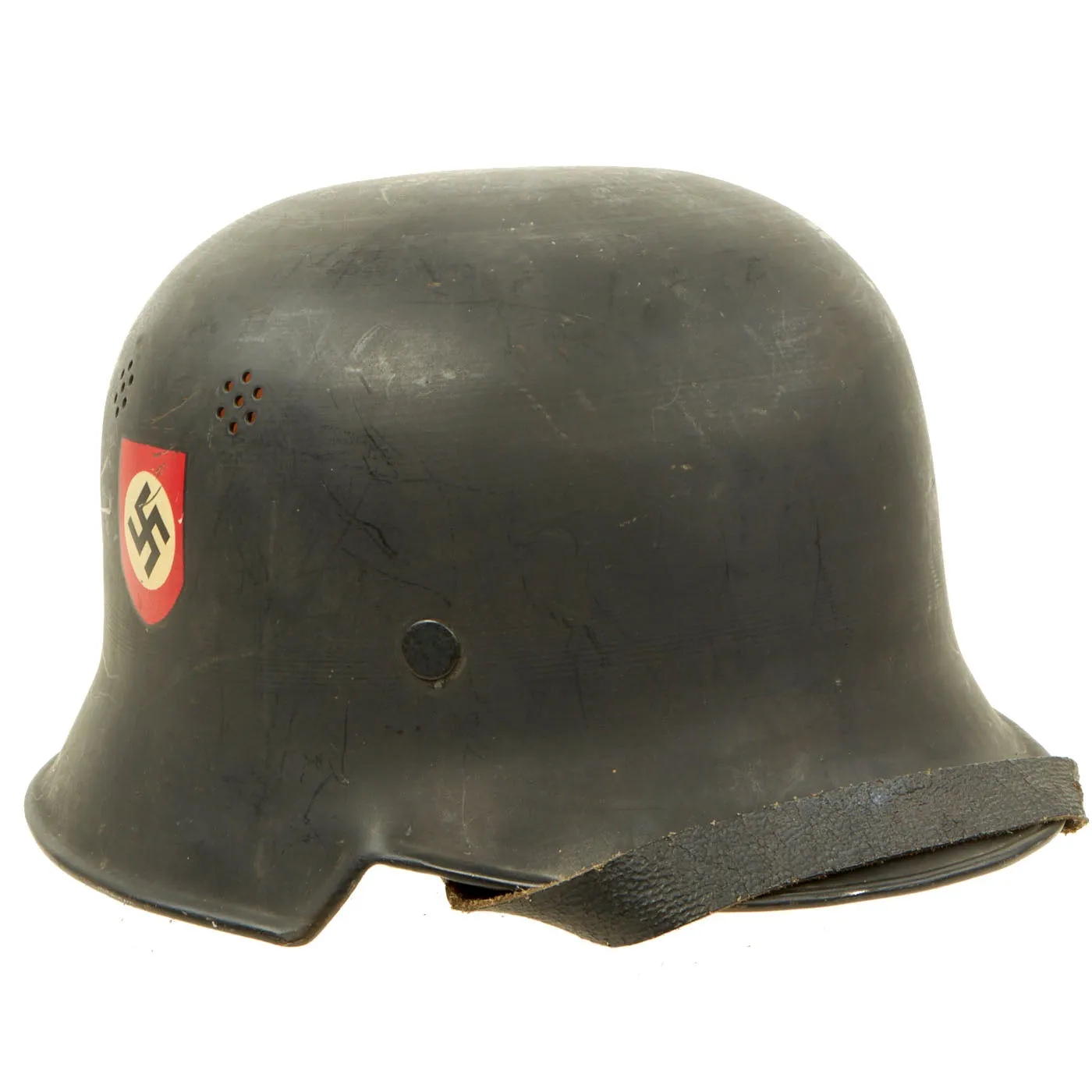 Original German WWII M34 Civic Square Dip NSDAP Double Decal Protection Police Steel Helmet - size 55