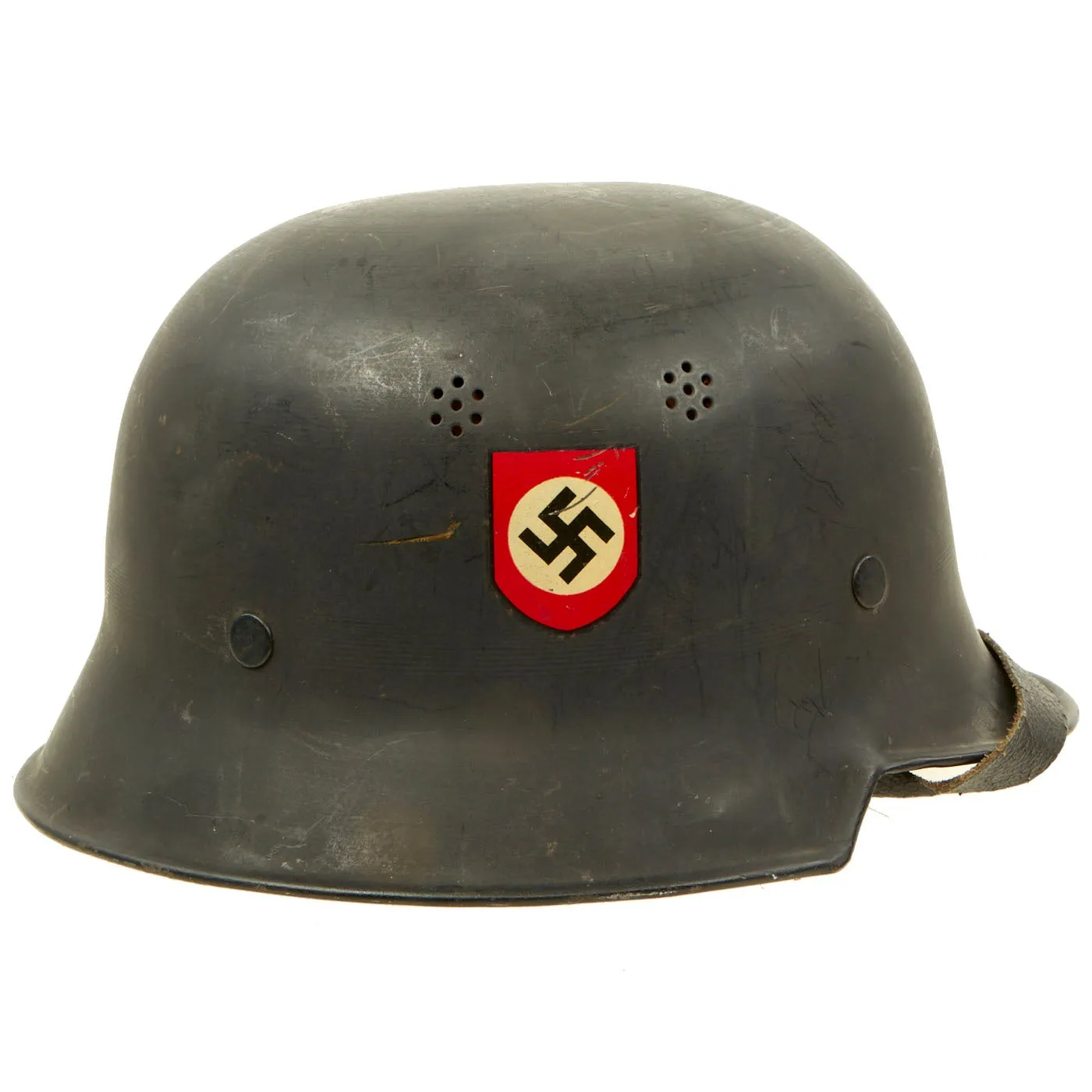 Original German WWII M34 Civic Square Dip NSDAP Double Decal Protection Police Steel Helmet - size 55