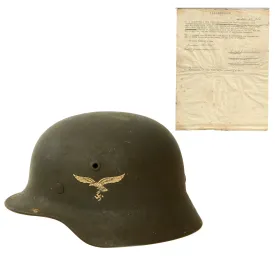 Original German WWII M40 Single Decal Luftwaffe Helmet with USGI Bring Back Certificate & Damaged Liner - ET62