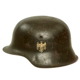 Original German WWII Named Army Heer M42 Single Decal Helmet with Partial Liner - Size 64 Shell