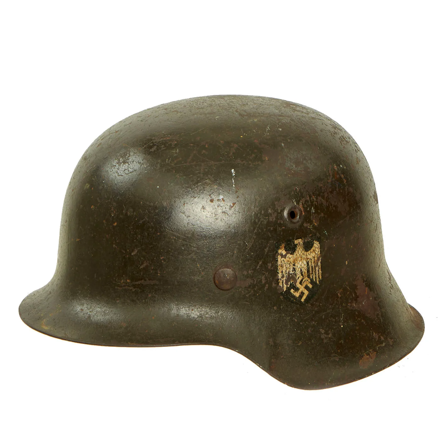 Original German WWII Named Army Heer M42 Single Decal Helmet with Partial Liner - Size 64 Shell