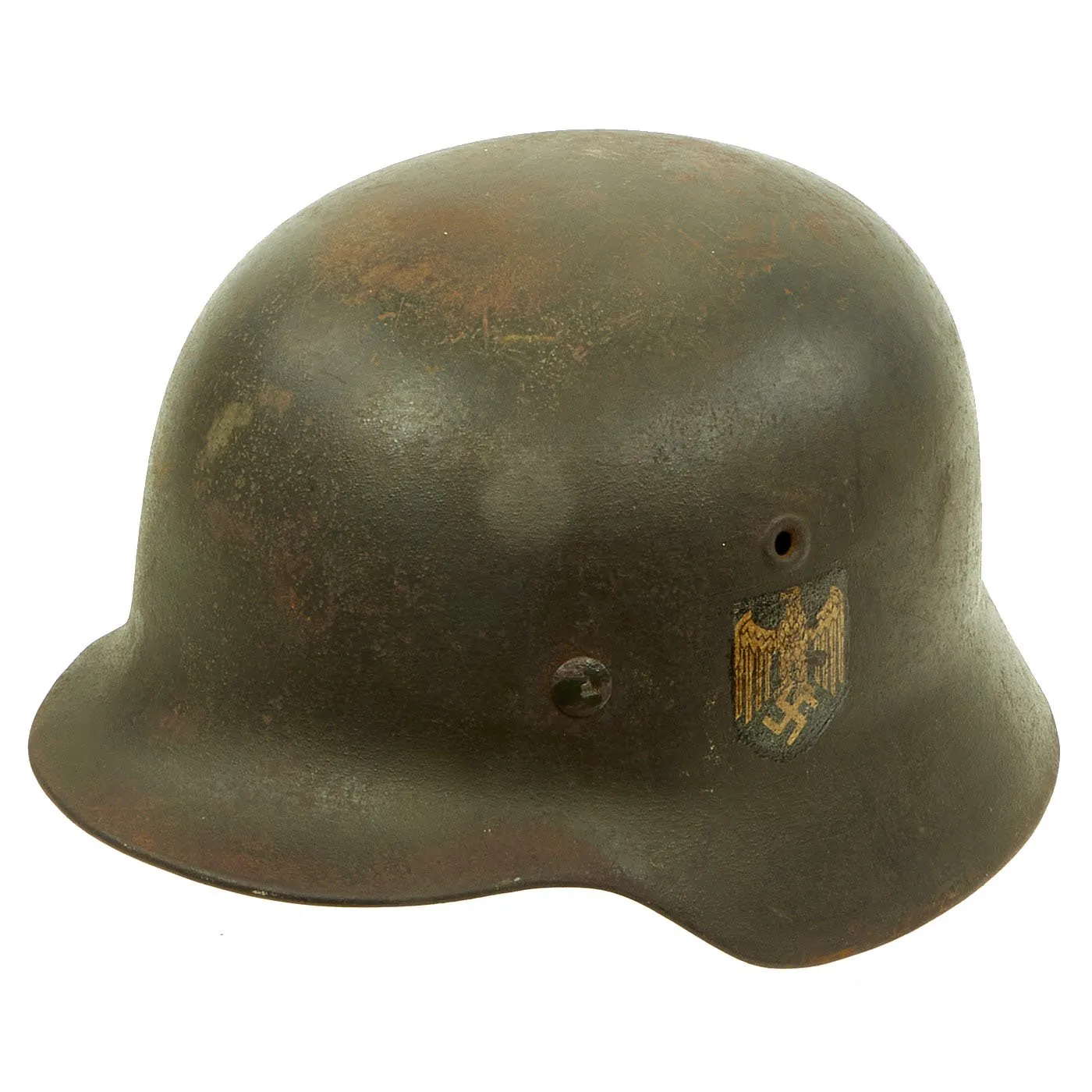 Original German WWII Named Service Worn M40 Single Decal Army Heer Helmet - ET64