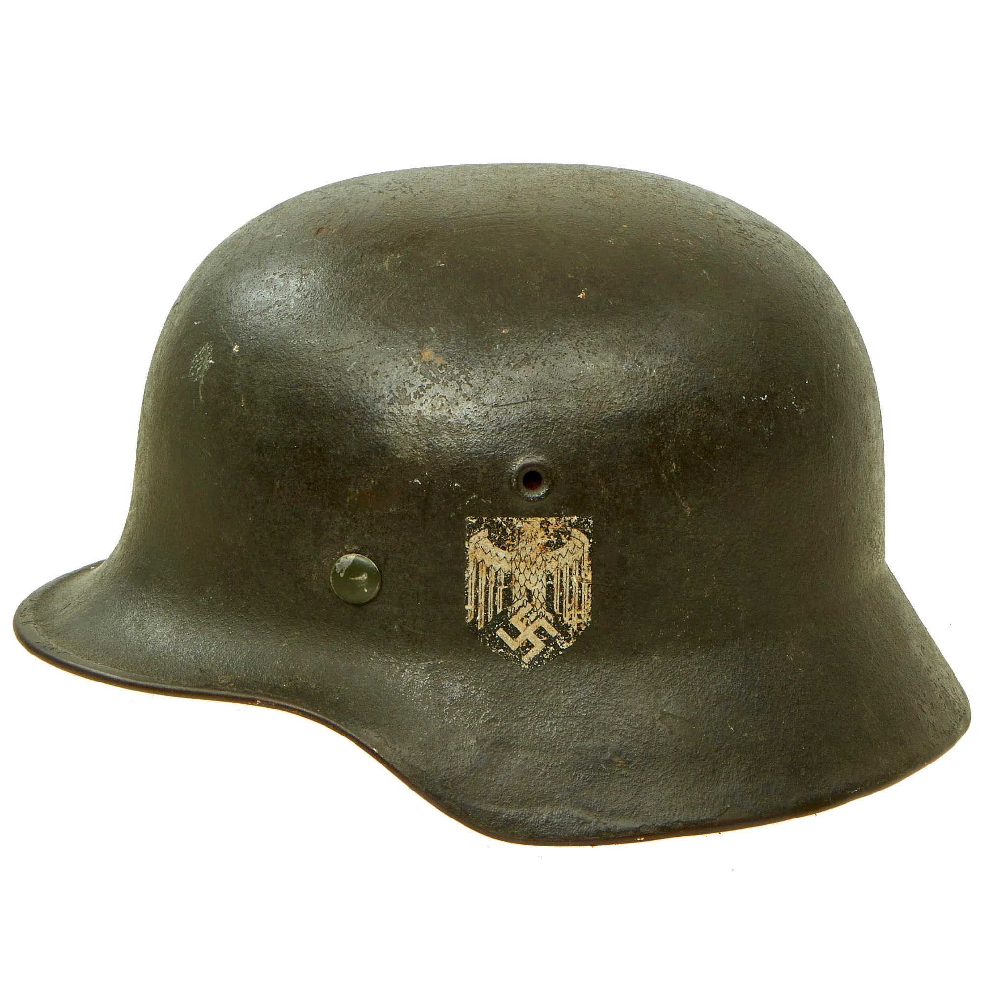 Original German WWII USGI Named Bring Back Grouping with Certificate - Single Decal Heer M40 Helmet, Overseas Cap, 2x 98K bayonets & More