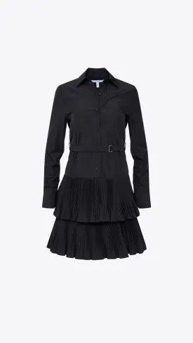 Sterling Long Sleeve Pleated Mini Dress - Black