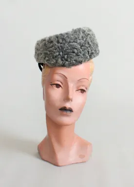 Vintage 1940s Curly Lamb Fur Winter Tilt Hat