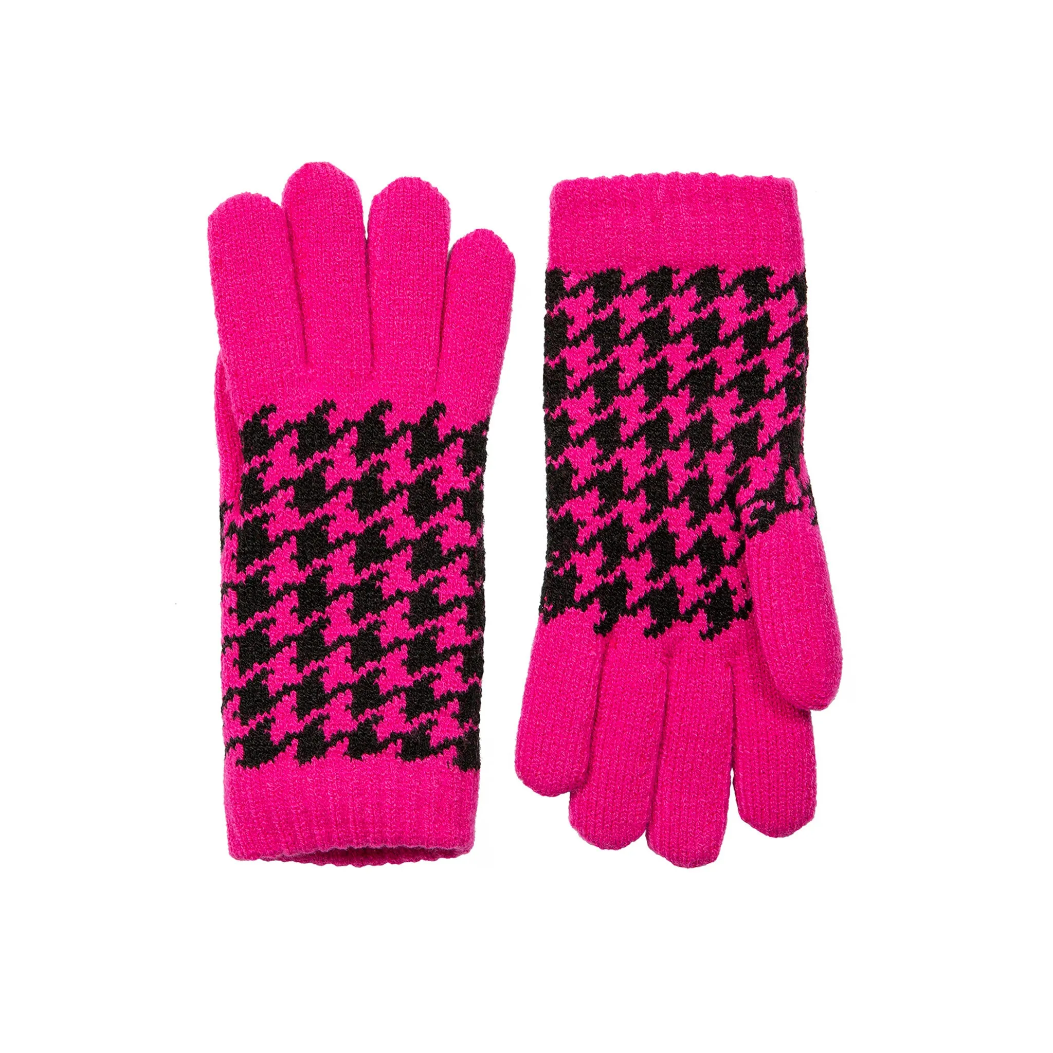 Women’s Jacquard Knitted Gloves with Dogtooth Pattern